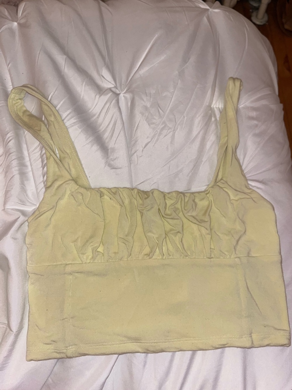 Aritzia /Wilfred Women’s “Orbit Tank” Butter Yellow Square-Neck Ruched Tank Top